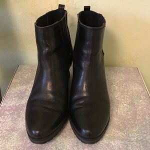 Black leather wedge ankle boots